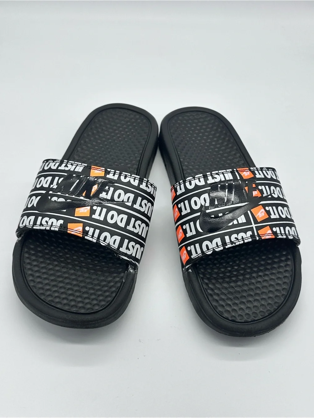 Nike Benassi JDI Print Just Do It Men's Slides Sandal Black Orange Size 9